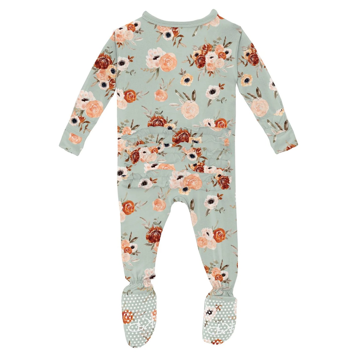 Print Layette Ruffle Footie in Aloe Fall Floral - Doodlebug's Children's Boutique