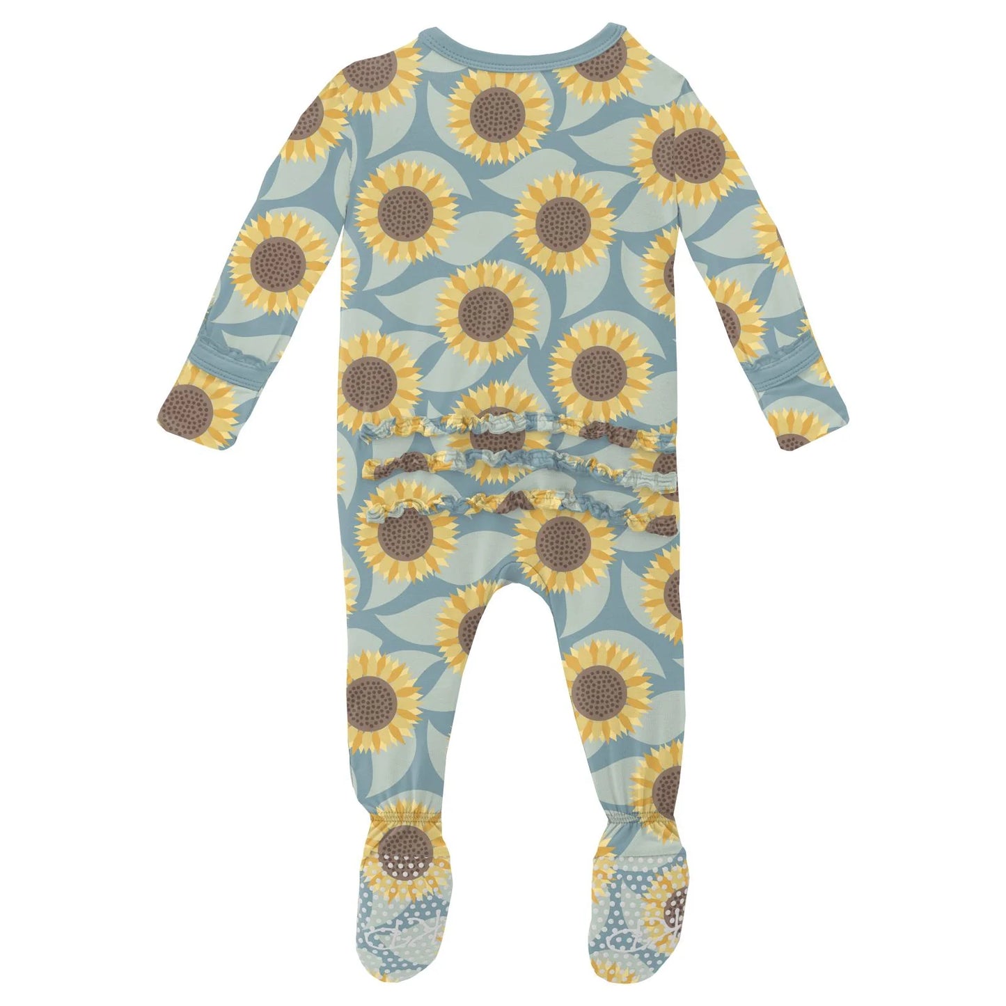 Print Muffin Ruffle Footie in Stormy Sea Sunflower - Doodlebug's Children's Boutique