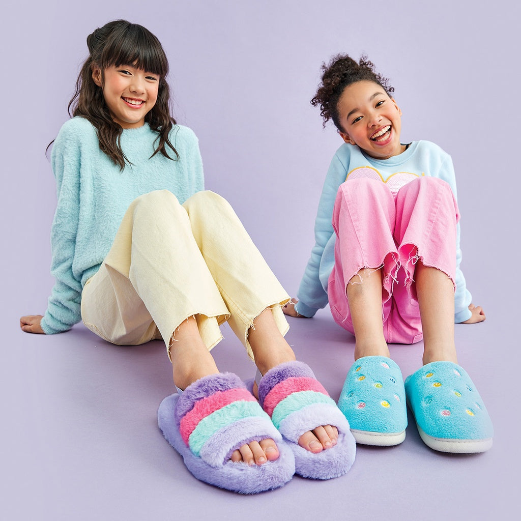 Purple Stripe Furry Slippers - Doodlebug's Children's Boutique