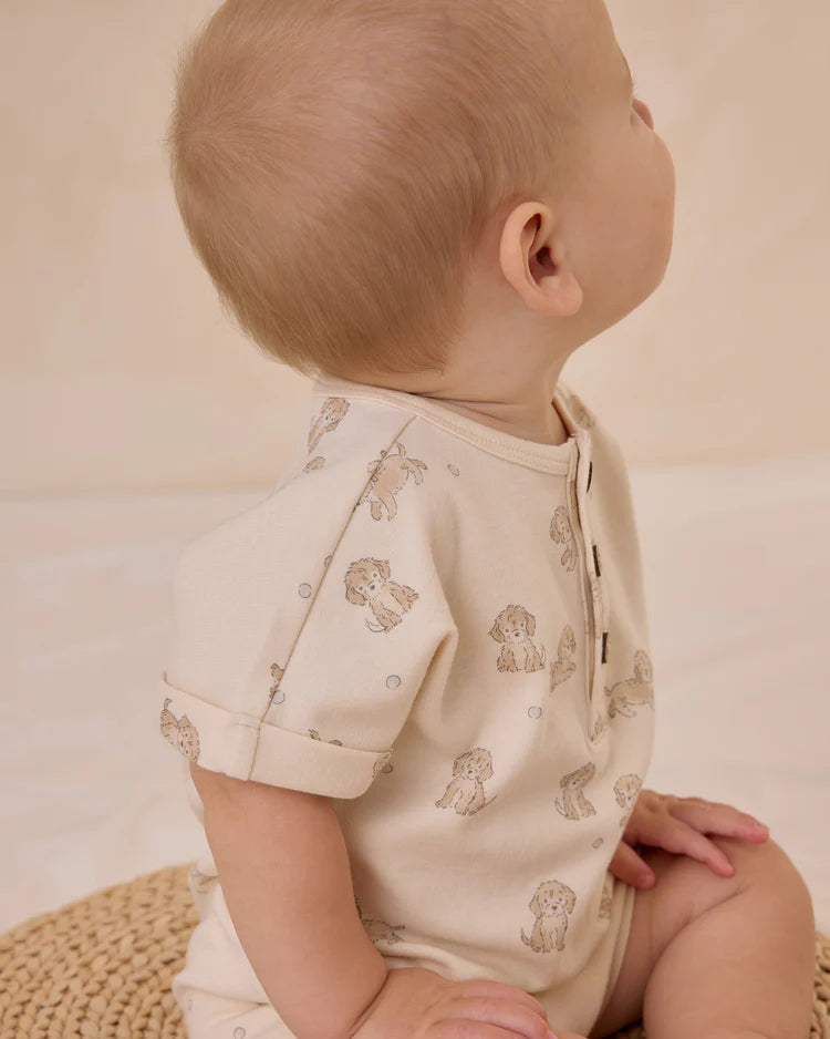 Short Sleeve One-Piece in Puppies - Doodlebug's Children's Boutique