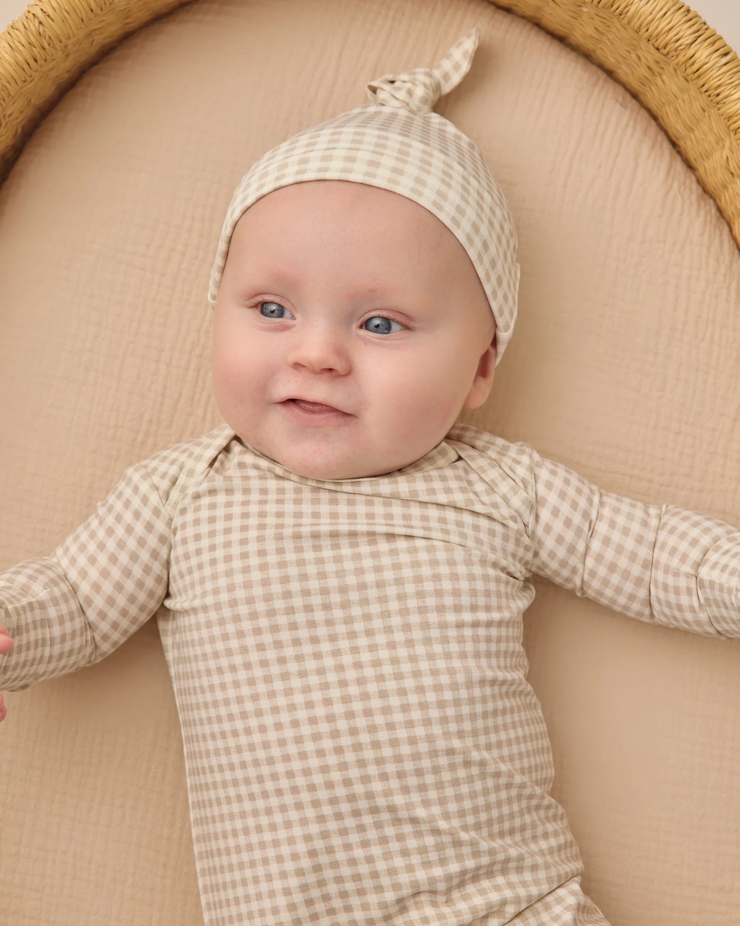 Bamboo Baby Gown & Hat Set in Oat Gingham - Doodlebug's Children's Boutique