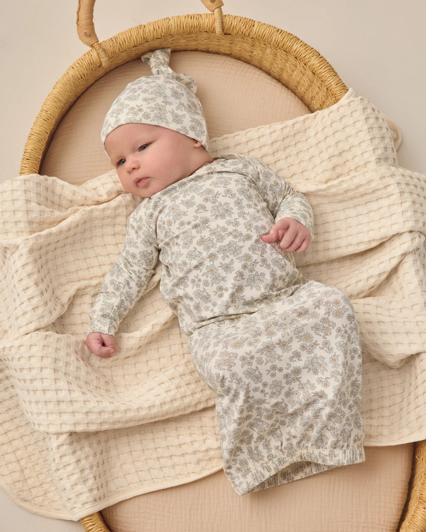 Bamboo Baby Gown & Hat Set in Blue Floral - Doodlebug's Children's Boutique