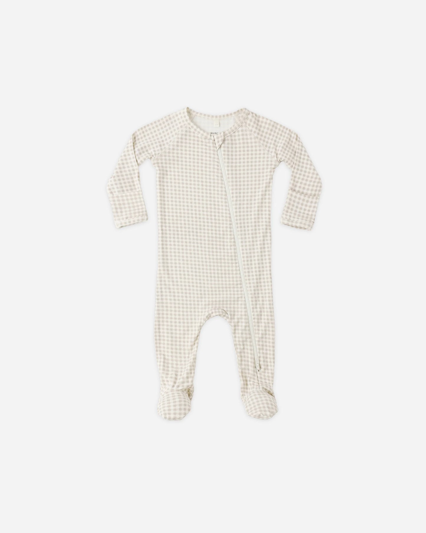 Bamboo Zip Footie in Oat Gingham - Doodlebug's Children's Boutique