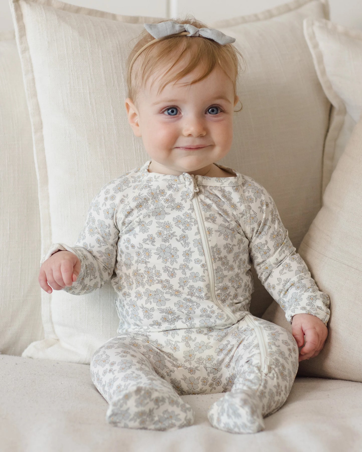 Bamboo Zip Footie in Blue Floral - Doodlebug's Children's Boutique