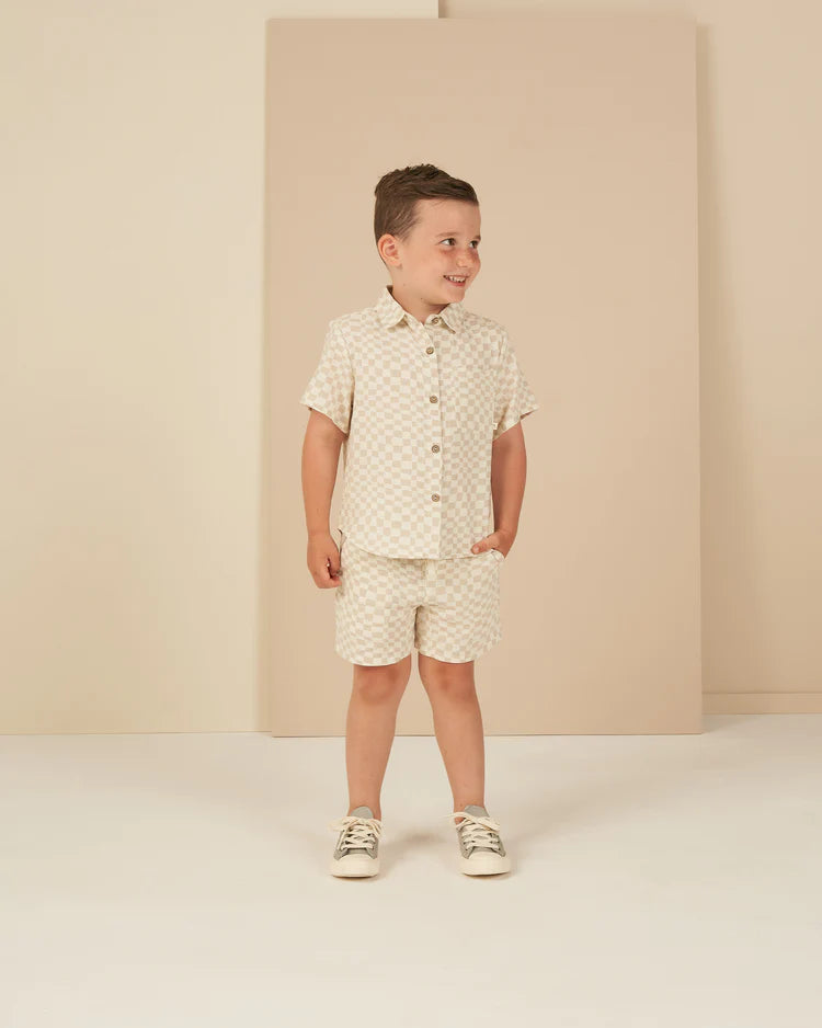Collared Shirt in Dove Check - Doodlebug's Children's Boutique