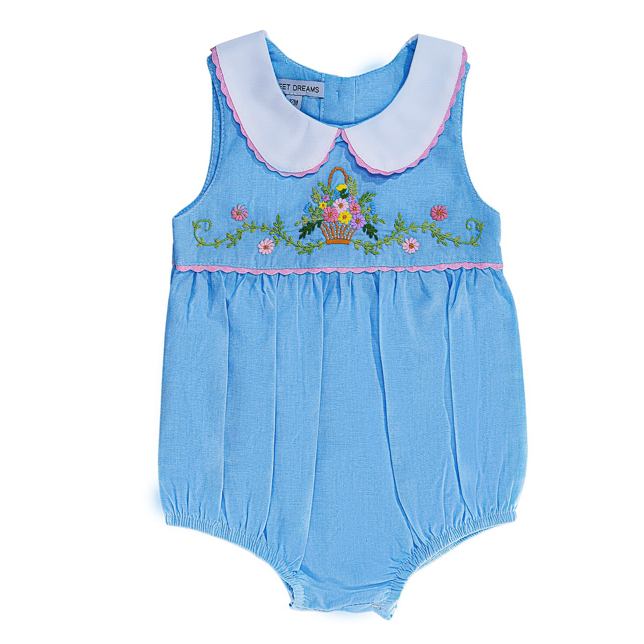 Chambray Embroidered Flower Basket Bubble - Doodlebug's Children's Boutique