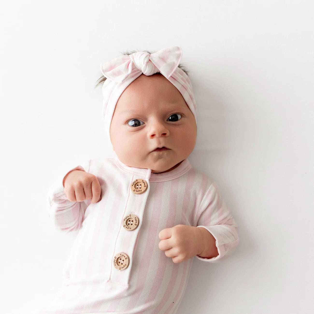 Knotted Gown & Bow Set in Sakura Stripe - Doodlebug's Children's Boutique