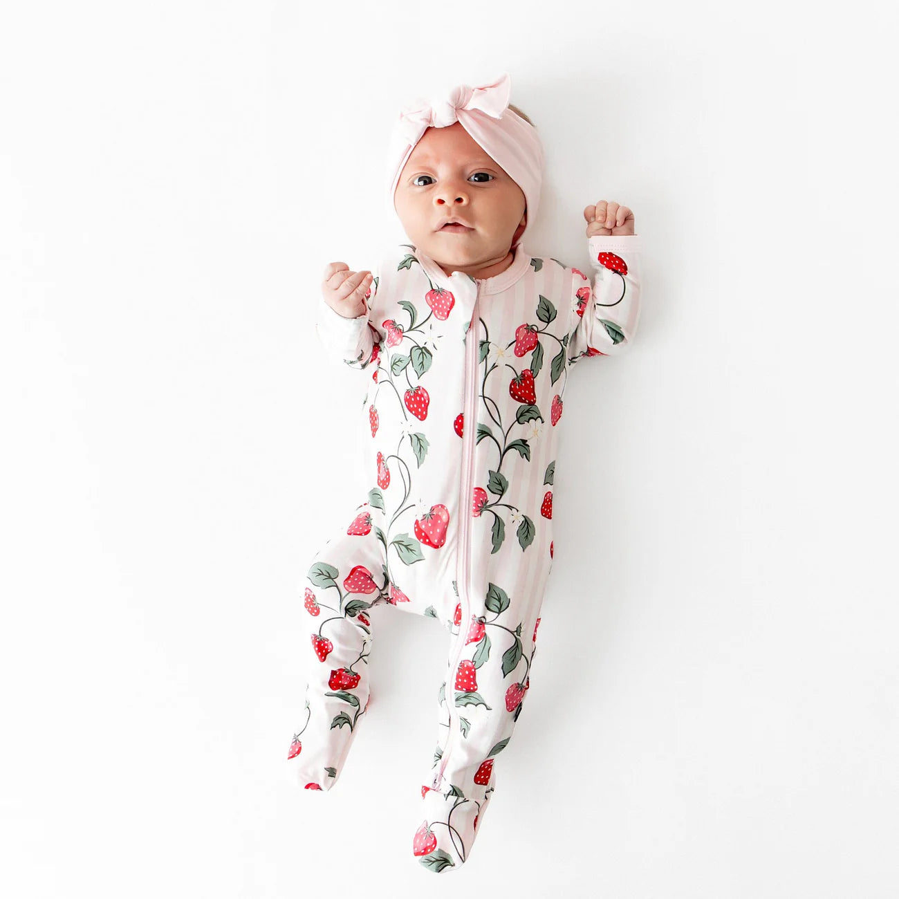 Zippered Footie in Strawberry Field - Doodlebug's Children's Boutique