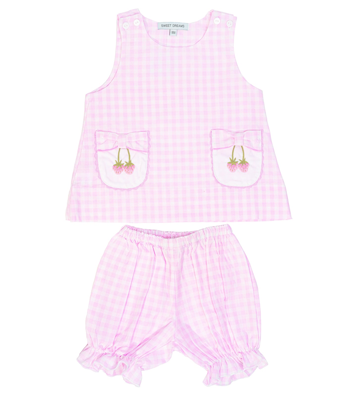 Pink Gingham Strawberry Pocket Bloomer Set - Doodlebug's Children's Boutique