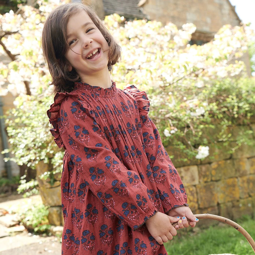 Jaipur Dress in Red Autumn Strawflower - Doodlebug's Children's Boutique