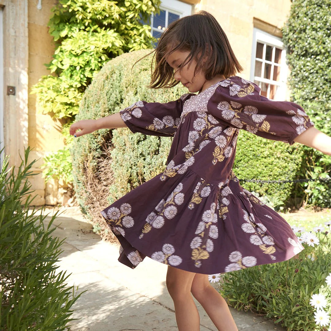 Fiona Dress in Plum Buttercup Floral - Doodlebug's Children's Boutique