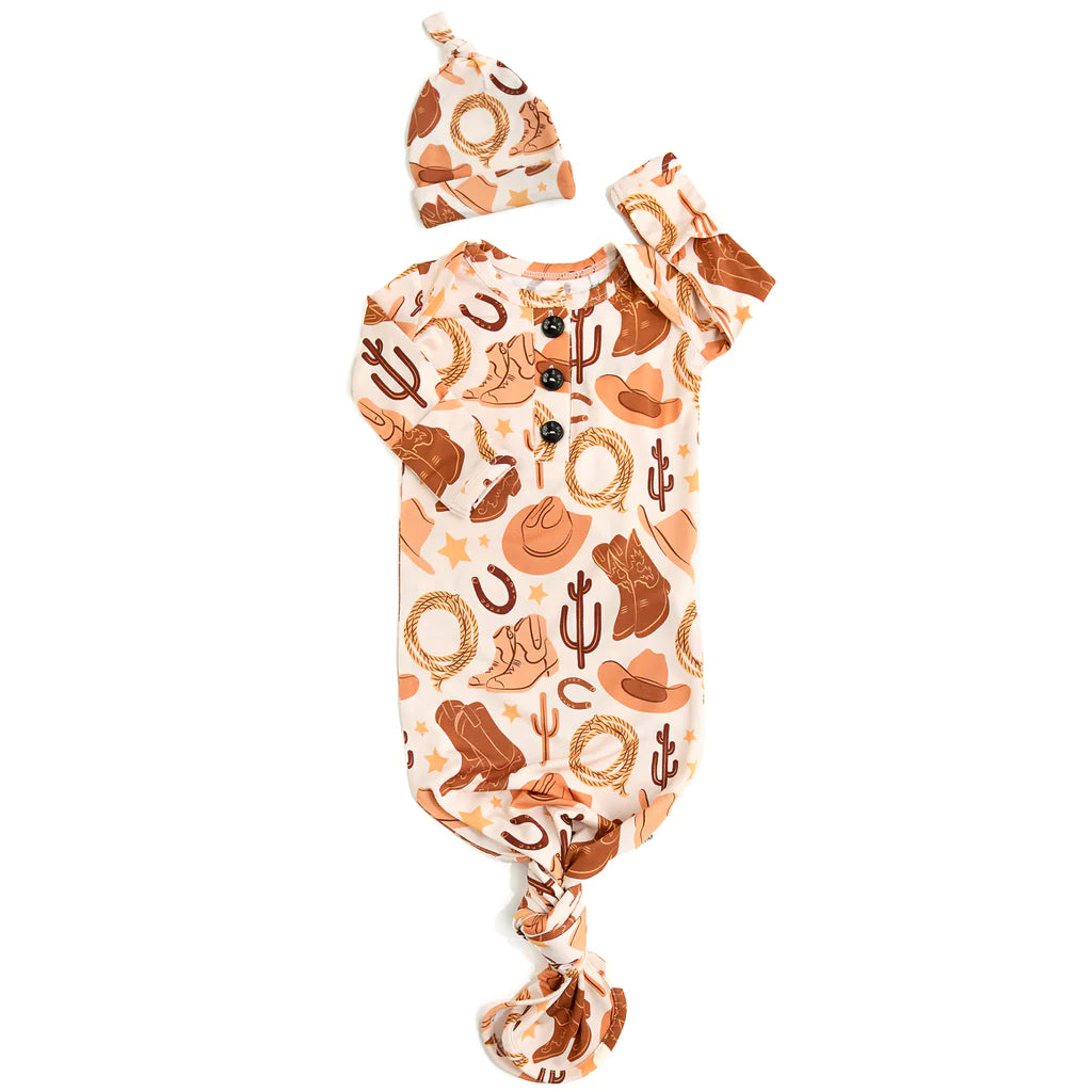 Waylon Knotted Button Gown and Hat - Doodlebug's Children's Boutique