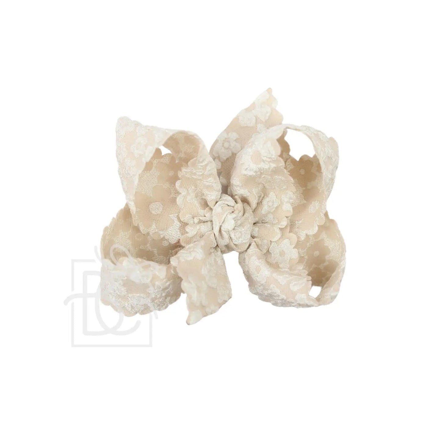 Large Scalloped Lace Bow in Oatmeal - Doodlebug's Children's Boutique