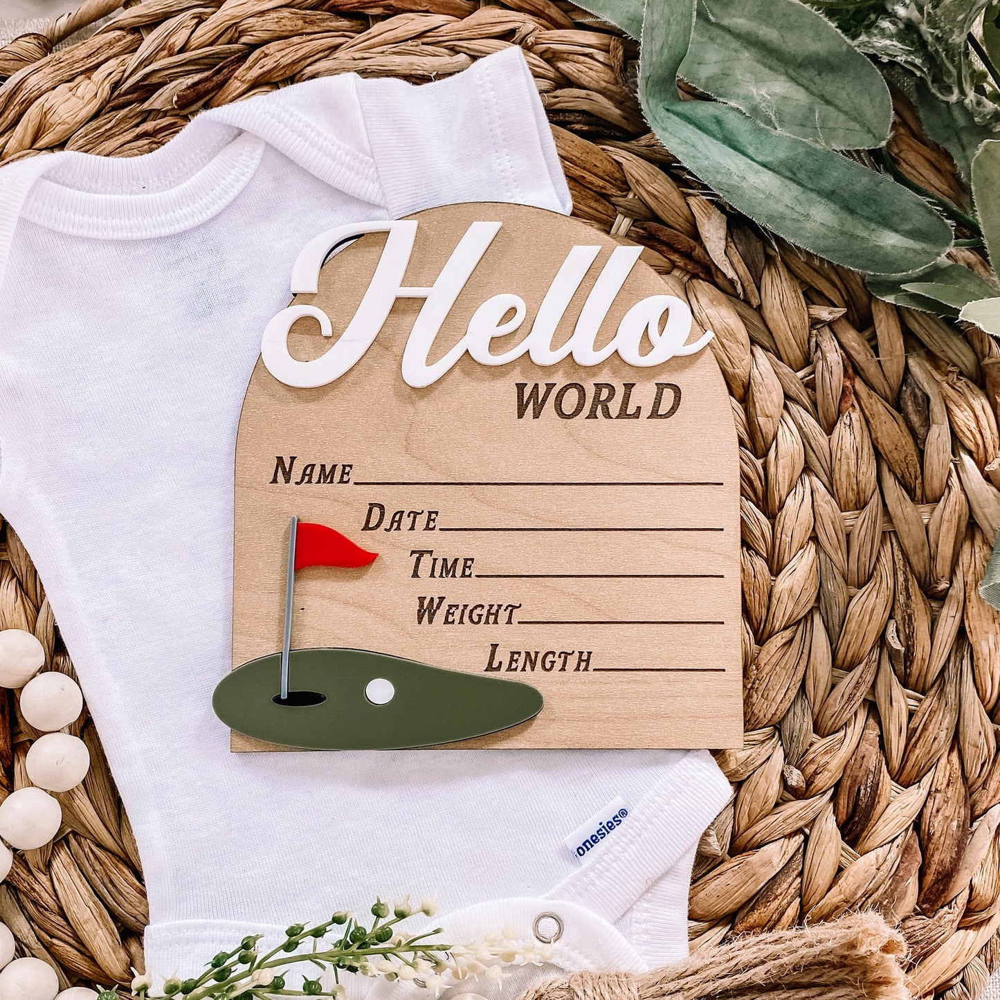 Golf Hello World Wood Stat Plaque - Doodlebug's Children's Boutique