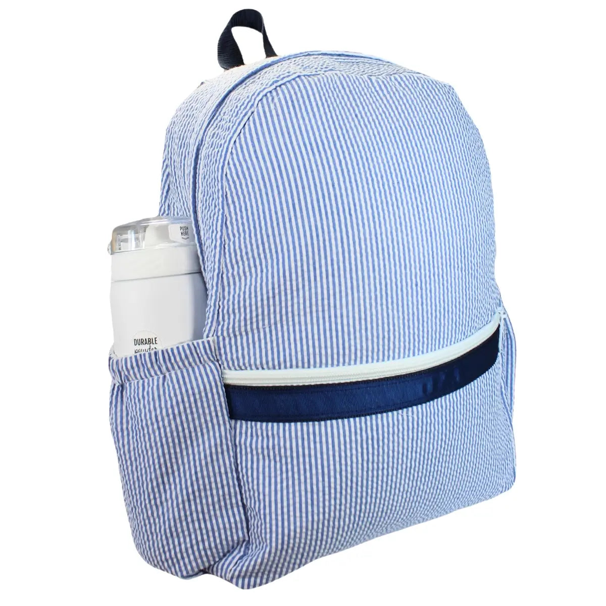 Navy Seersucker Medium Backpack - Doodlebug's Children's Boutique