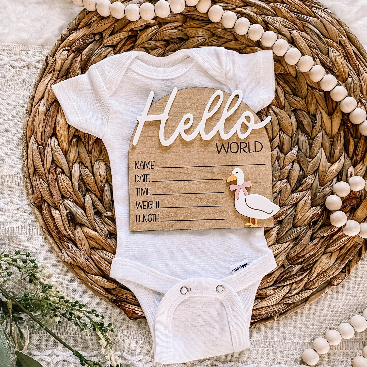 Girl Goose Hello World Wood Stat Plaque - Doodlebug's Children's Boutique
