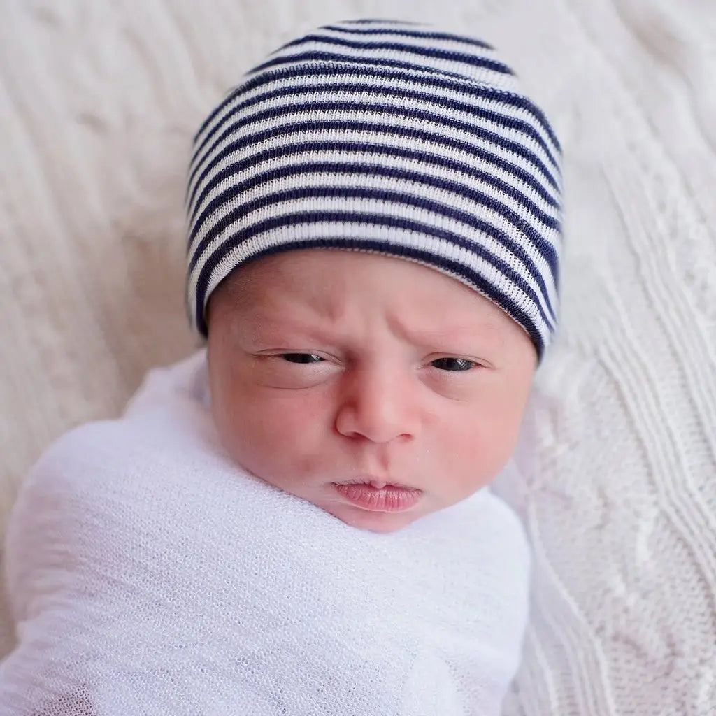 Navy Striped Newborn Hospital Hat