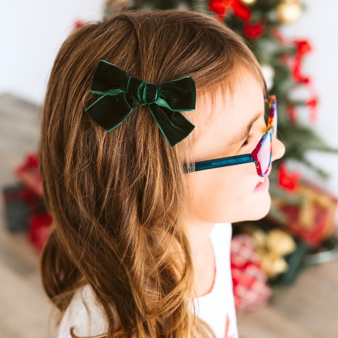 Emerald Green Velvet Bow Clip