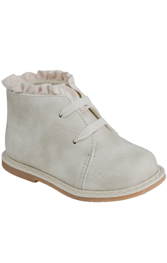Ivory Shimmer Ruffle Lace Up Boot  - Doodlebug's Children's Boutique