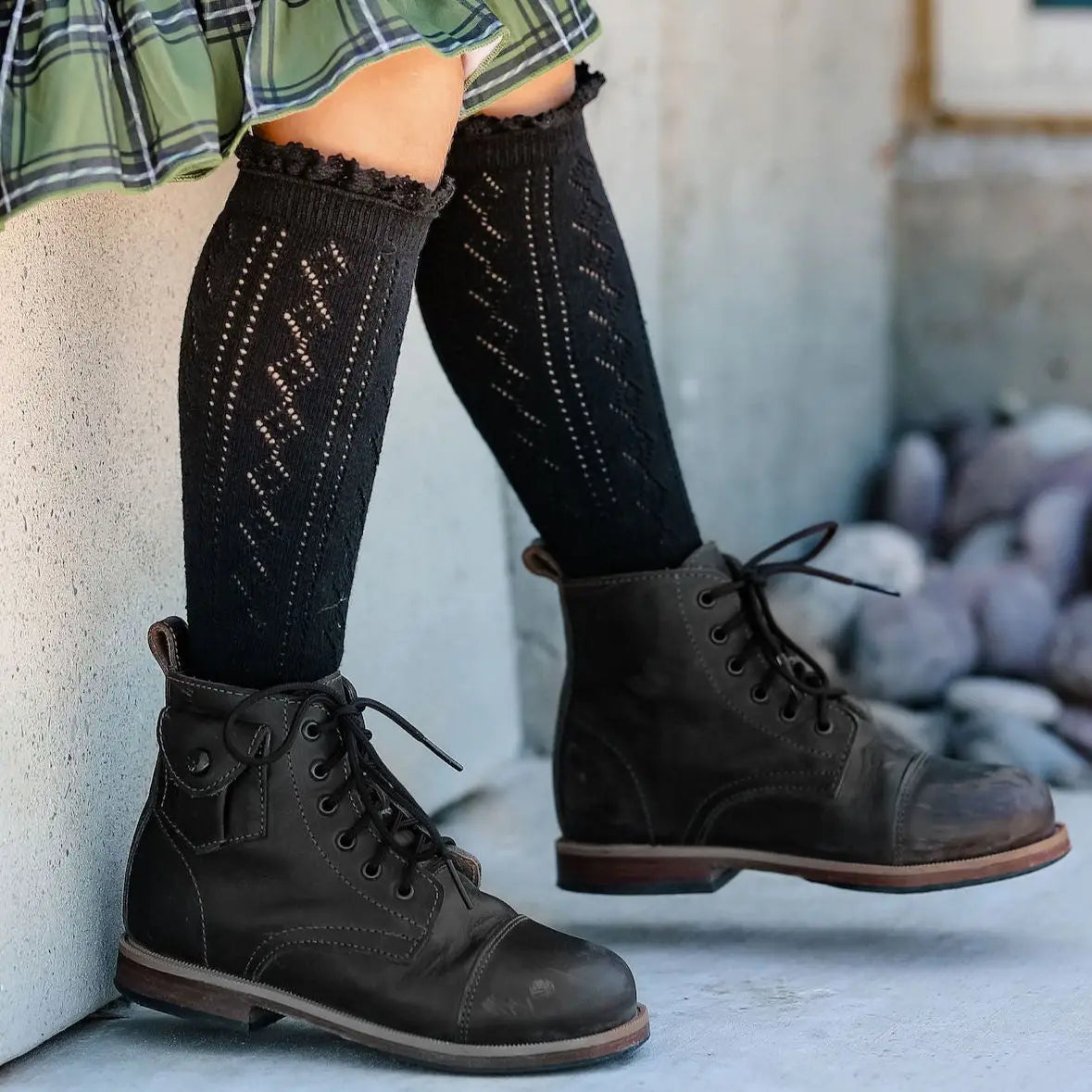 Fancy Lace Top Knee Highs in Black - Doodlebug's Children's Boutique