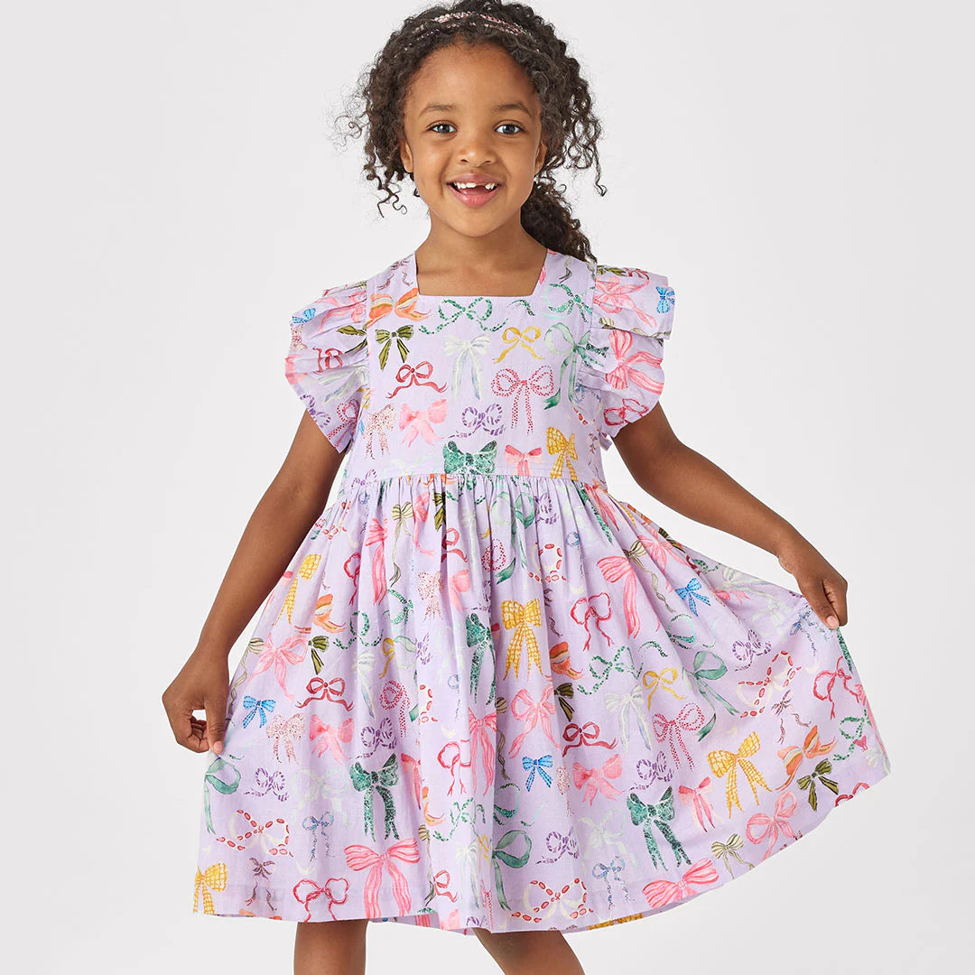 Elsie Dress in Lavender Watercolor Bows - Doodlebug's Children's Boutique