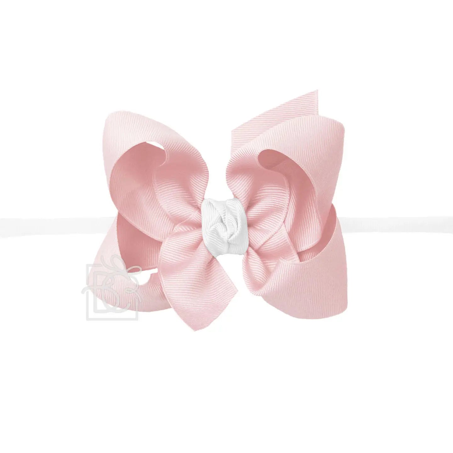 Nylon Headband with Large Bow in Light Pink & White - Doodlebug's Children's Boutique
