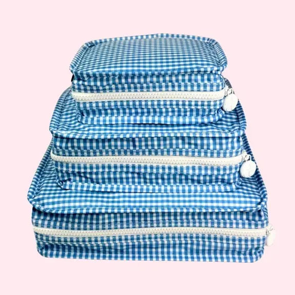 Wipeable Baby Blue Gingham 3 Piece Stacking Set