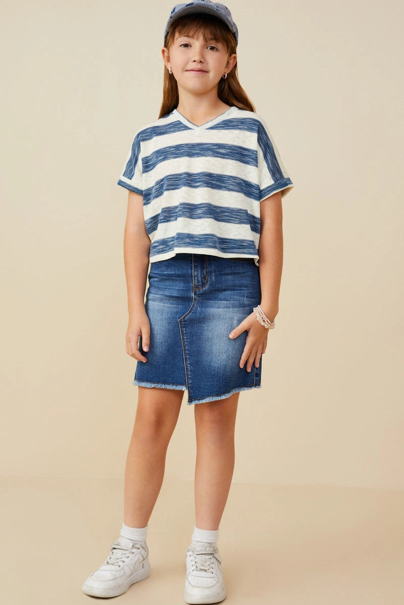 Blue Heathered Stripe Top - Doodlebug's Children's Boutique