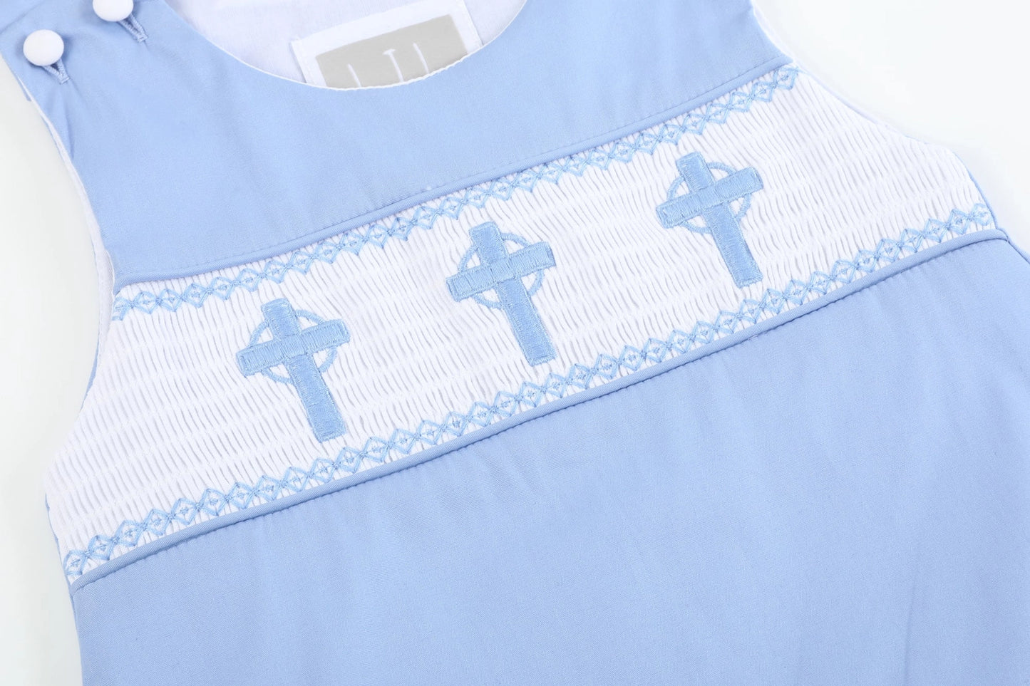 Periwinkle Blue Cross Smocked Shortall - Doodlebug's Children's Boutique