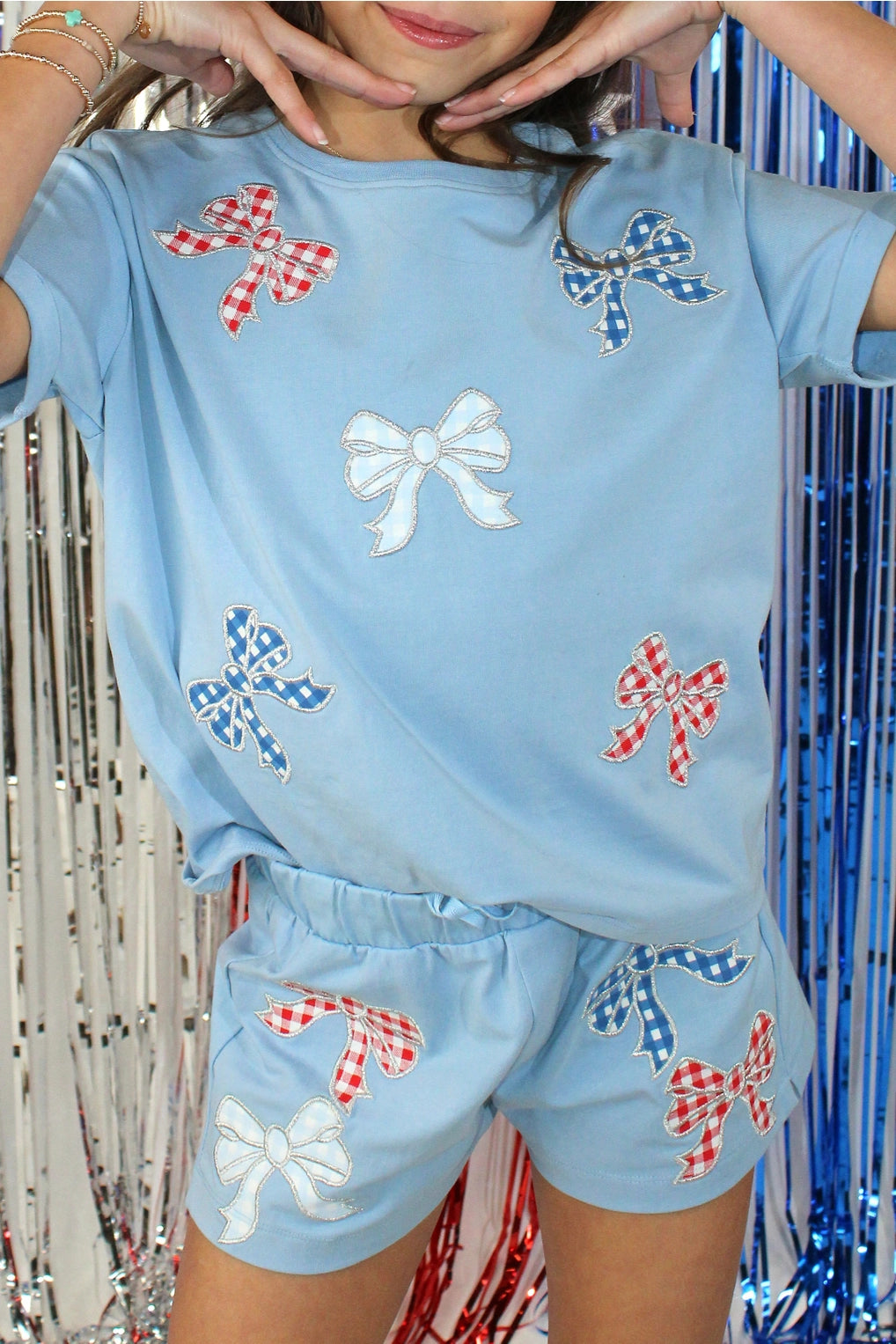 American Gingham Bow Patch Top - Doodlebug's Children's Boutique