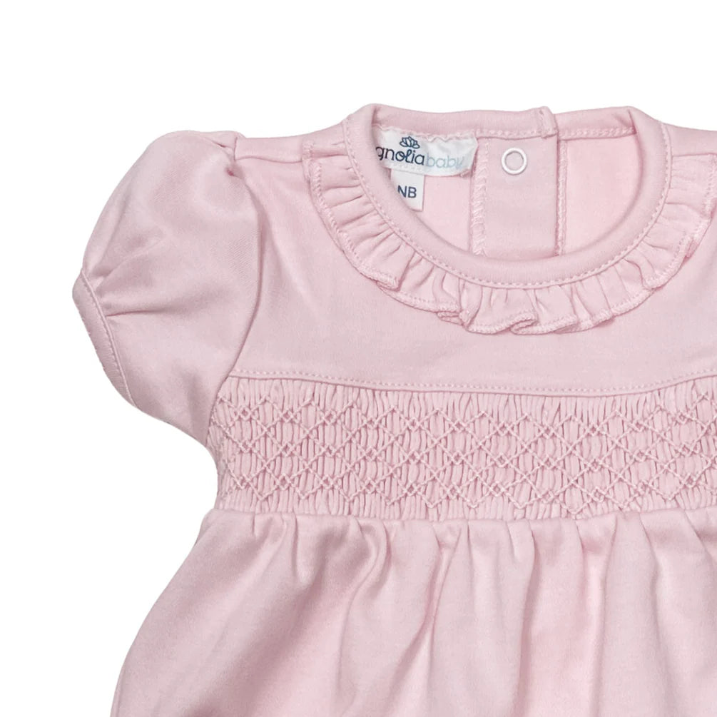 Solid Pink Smocked Bubble - Doodlebug's Children's Boutique
