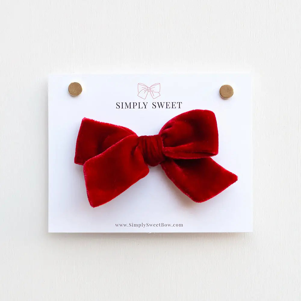 Velvet Knot Bow in Poinsettia - Doodlebug's Children's Boutique