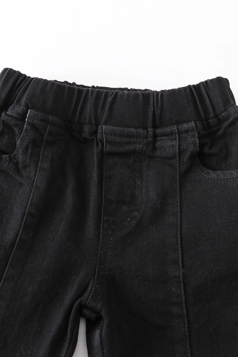 Open Front Flare Black Denim Jeans - Doodlebug's Children's Boutique