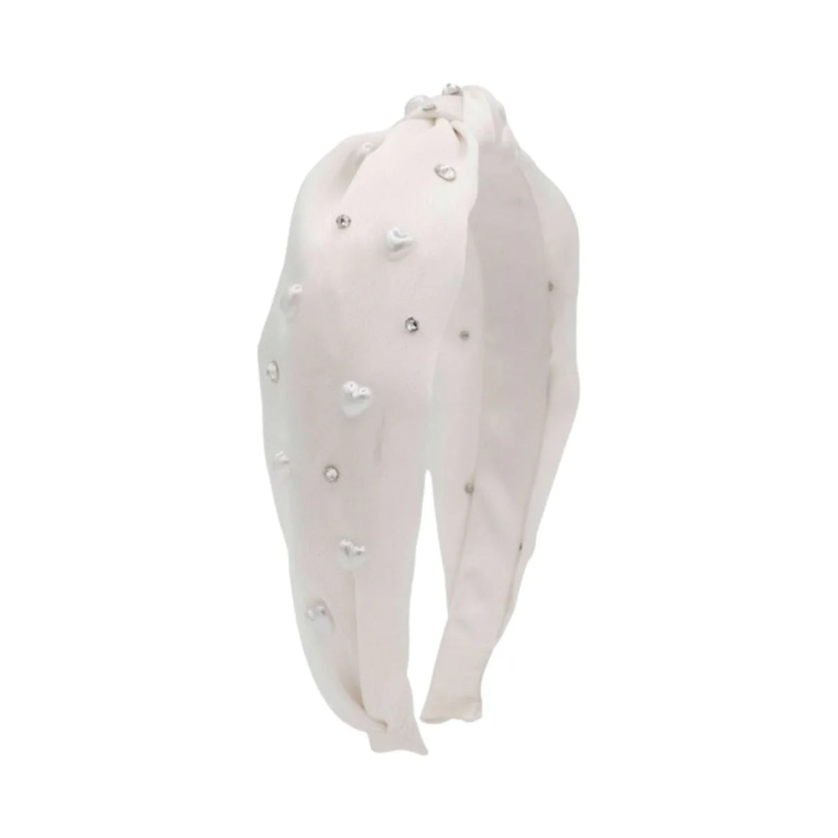White Satin Pearl & Rhinestone Knot Headband