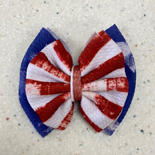 Medium Double Stacked American Flag Bow on Clip  - Doodlebug's Children's Boutique