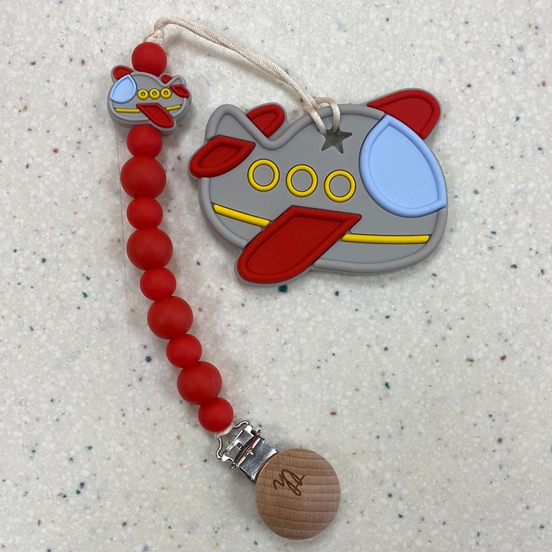 Gray Airplane Teether & Clip - Doodlebug's Children's Boutique