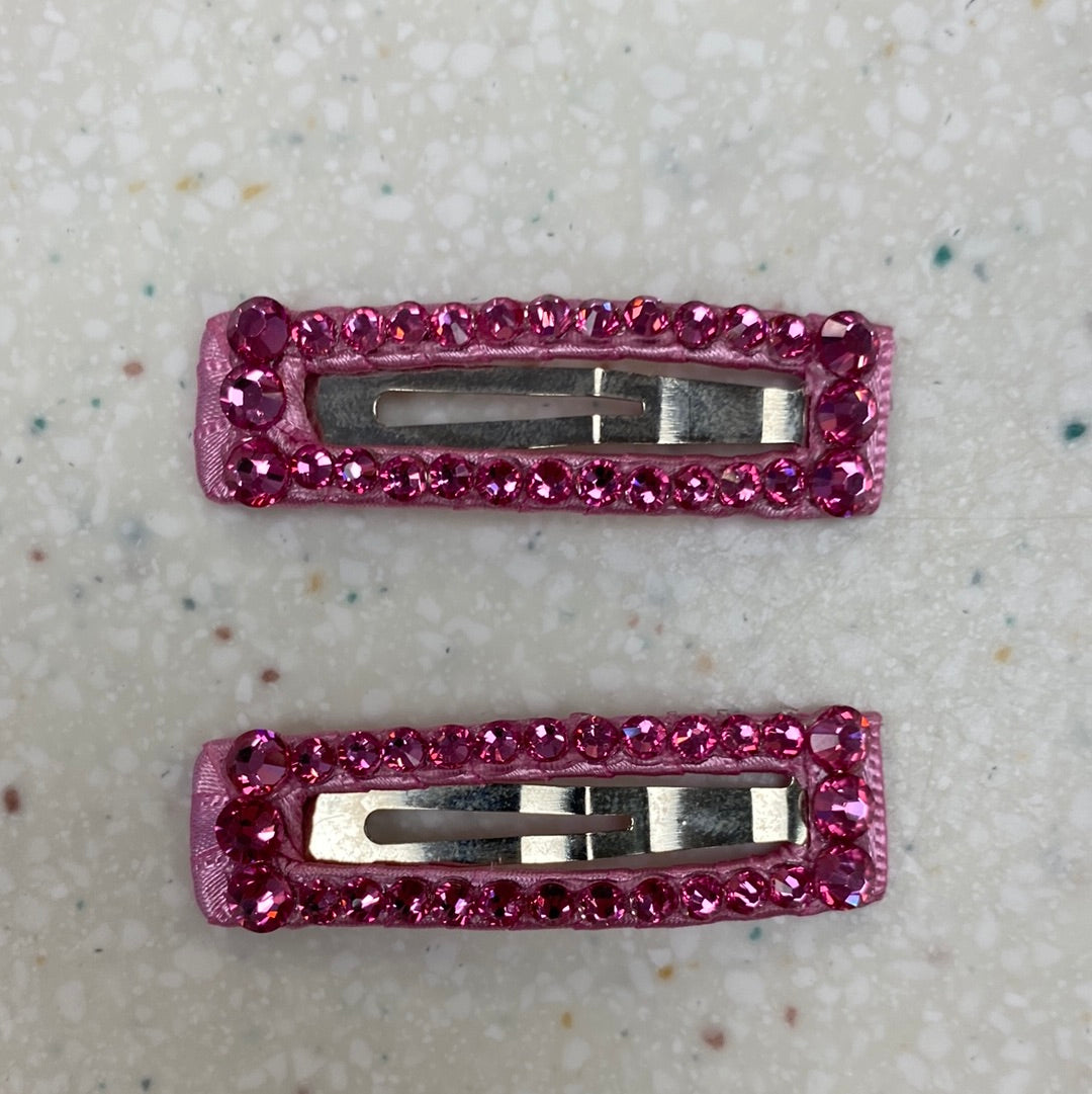 Pink Square Rhinestone Hair Clip Set - Doodlebug's Children's Boutique