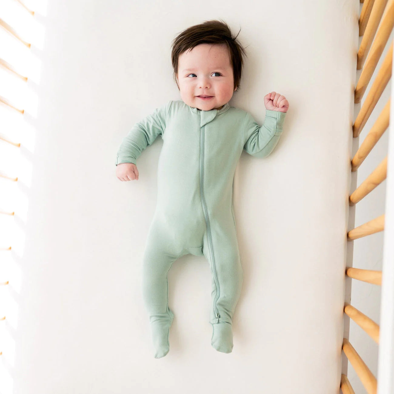 Zippered Footie in Sage - Doodlebug's Children's Boutique