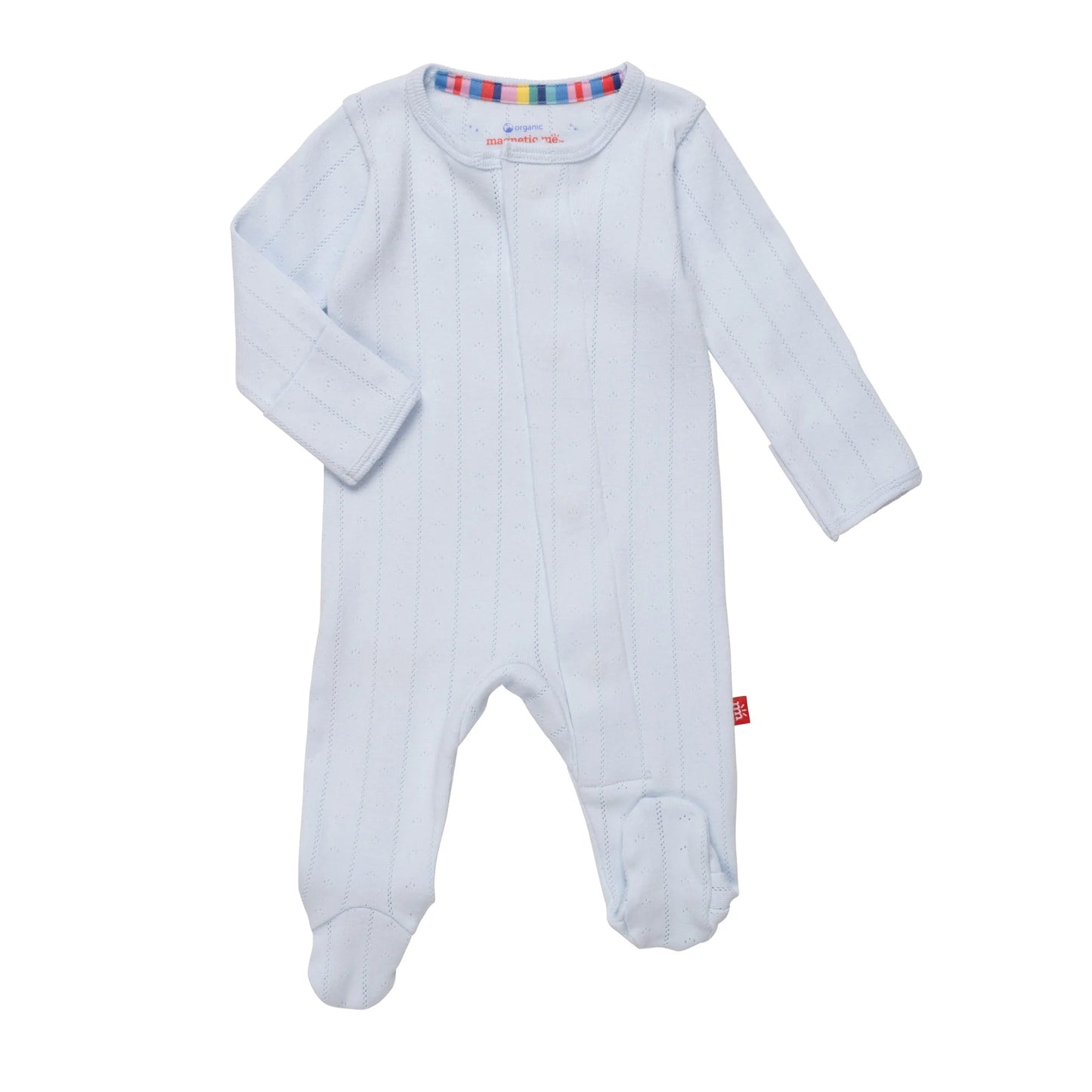 Love Lines Pointelle Magnetic Footie in Blue - Doodlebug's Children's Boutique