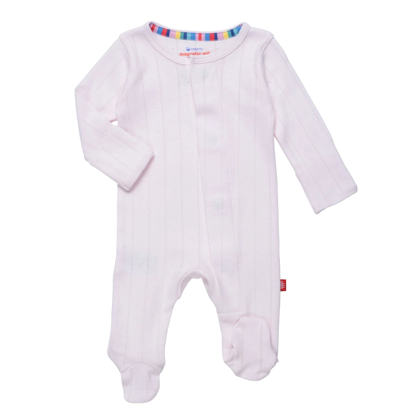 Love Lines Pointelle Magnetic Footie in Pink - Doodlebug's Children's Boutique