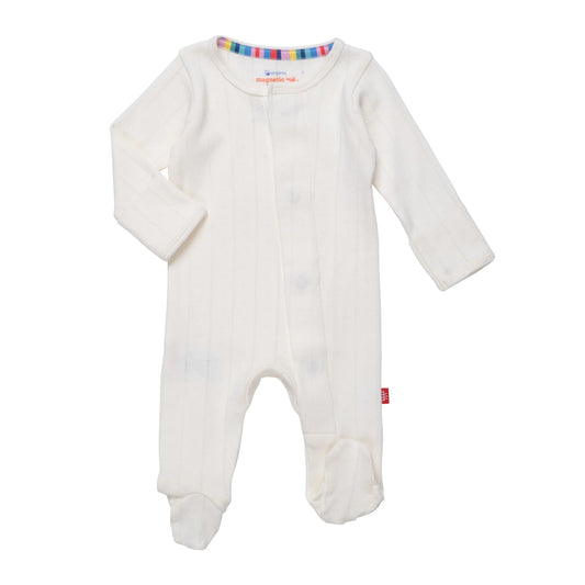 Love Lines Pointelle Footie in Tofu  - Doodlebug's Children's Boutique