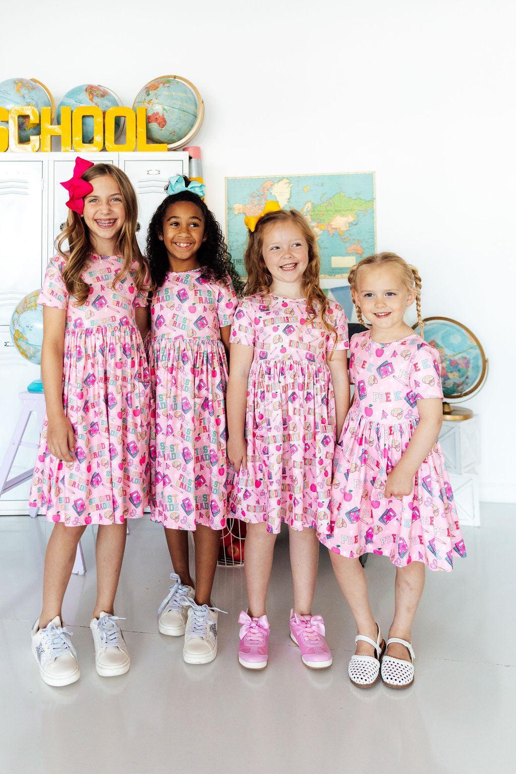 Second Grade Short Sleeve Pocket Twirl Dress - Doodlebug's Children's Boutique