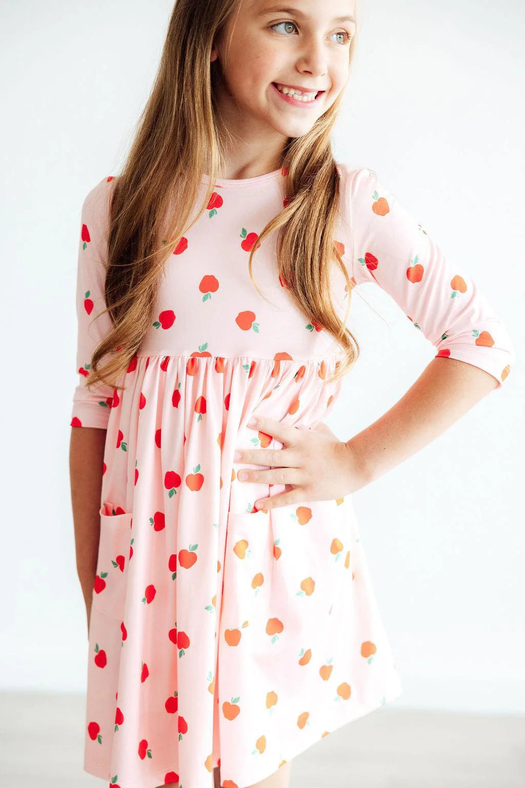 An Apple a Day 3/4 Sleeve Pocket Twirl Dress - Doodlebug's Children's Boutique