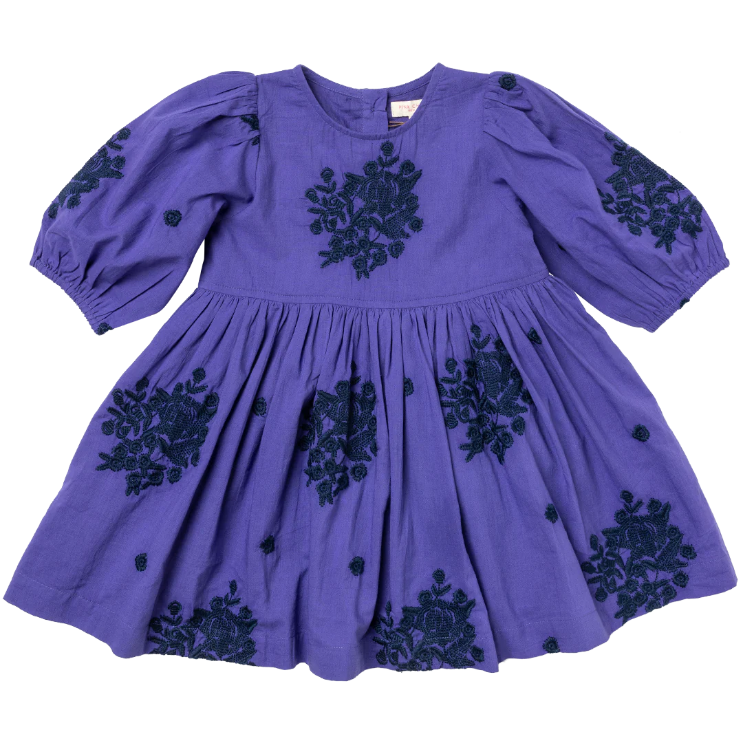 Brooke Dress in Royal Purple Embroidery  - Doodlebug's Children's Boutique