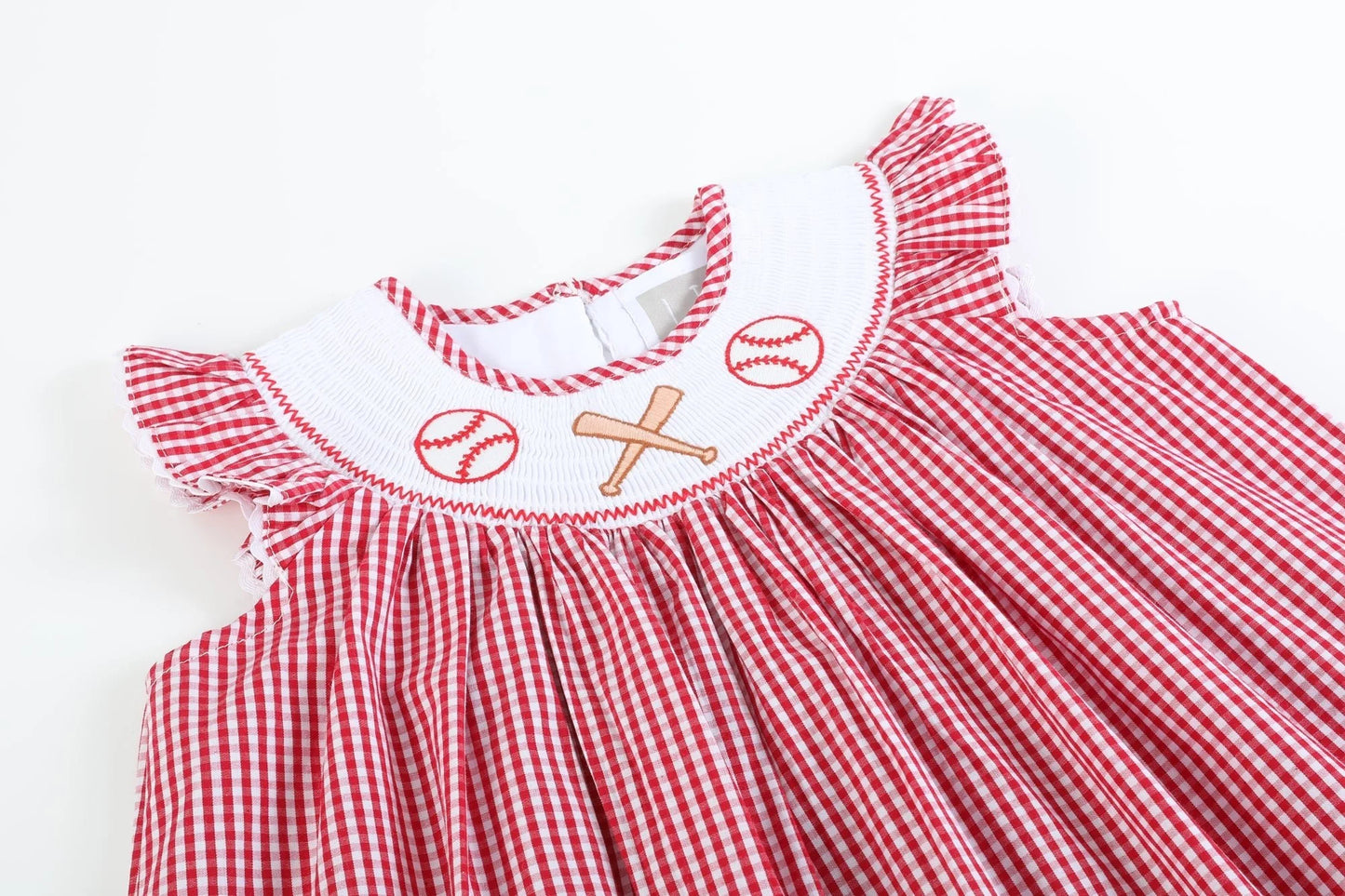 Red Gingham Baseball Smocked Bishop Dress - Doodlebug's Children's Boutique
