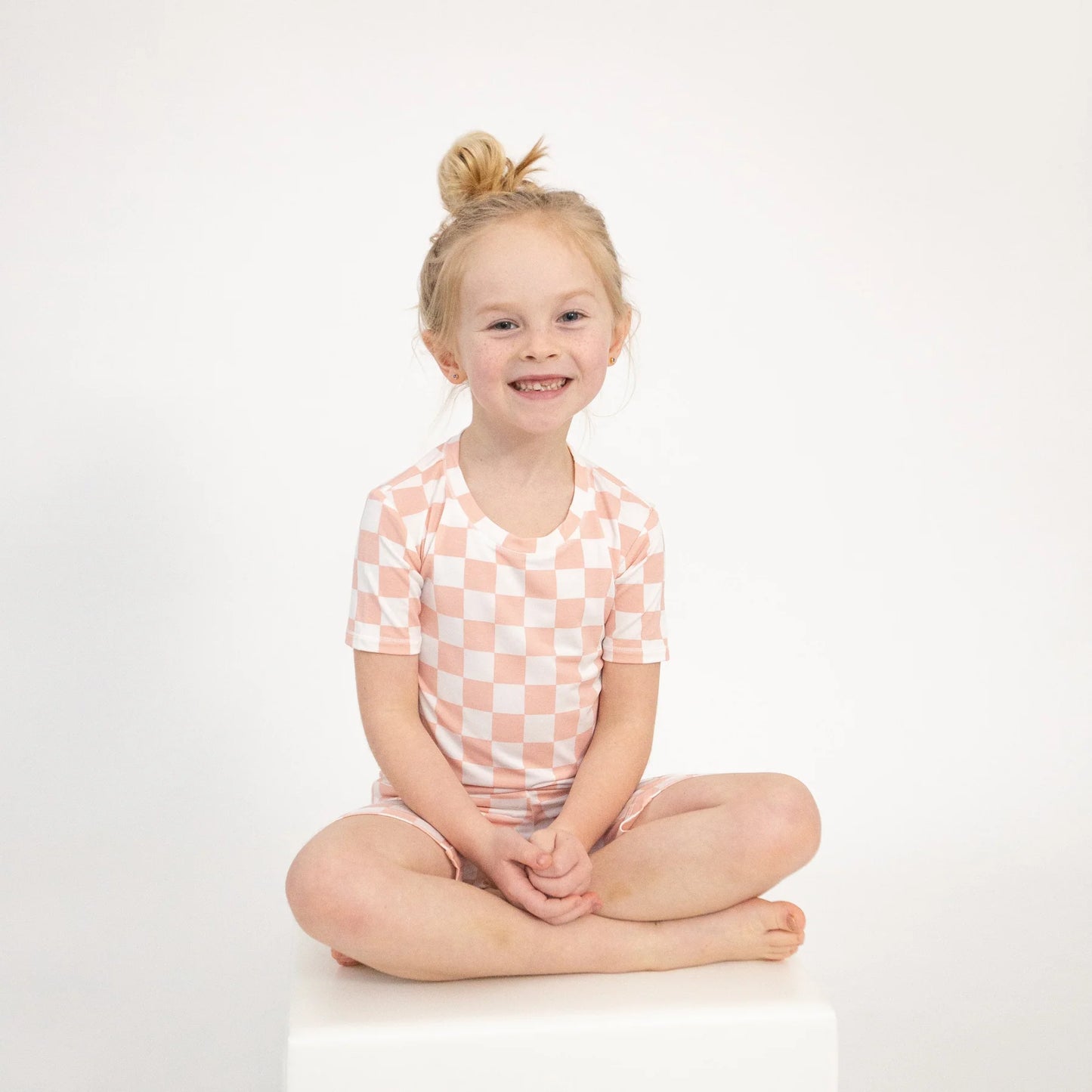 Loungewear Short Set in Checkerboard Pink - Doodlebug's Children's Boutique