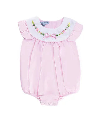Embroidered Bow and Flowers Bubble - Doodlebug's Children's Boutique