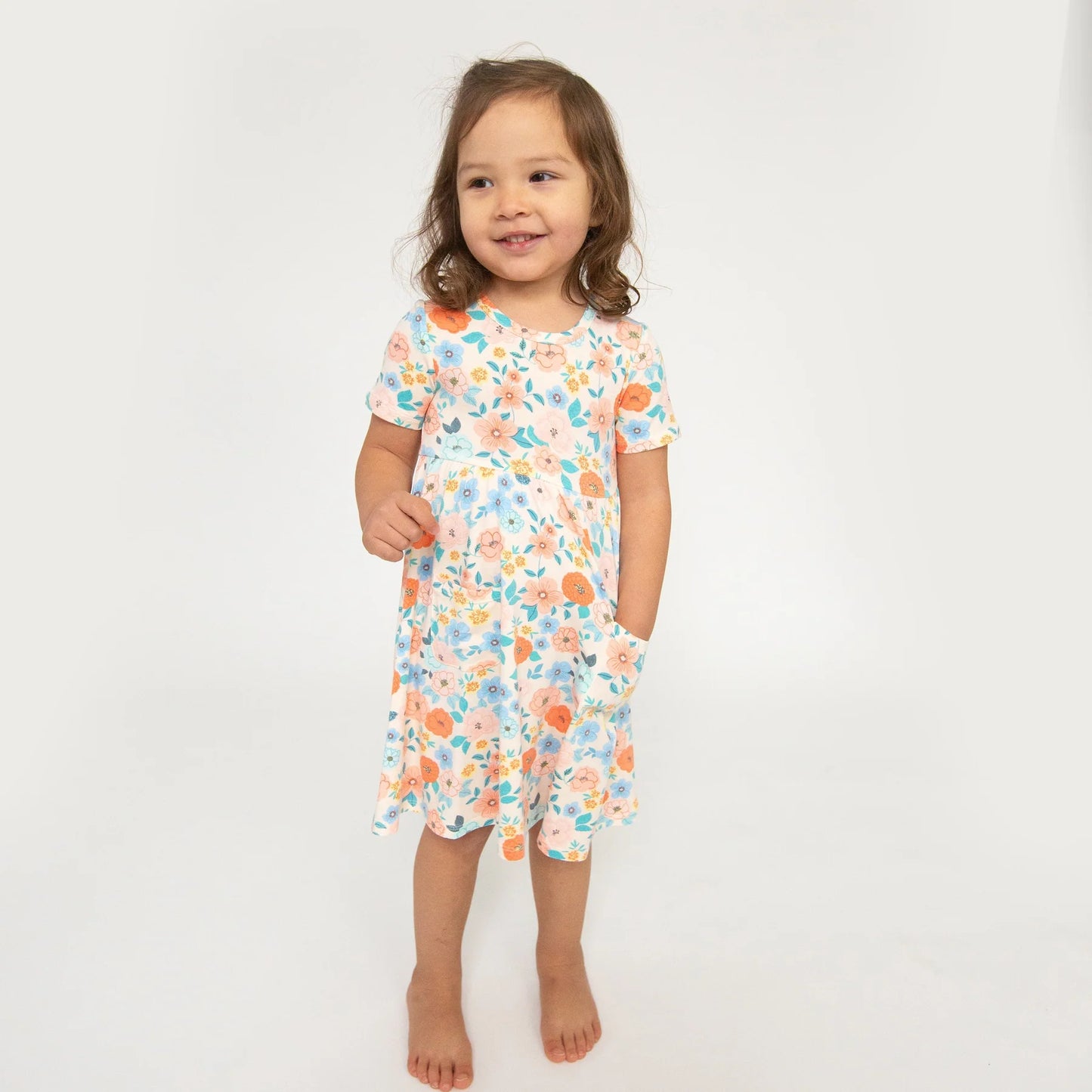 Twirly Short Sleeve Dress in Flower Cart - Doodlebug's Children's Boutique