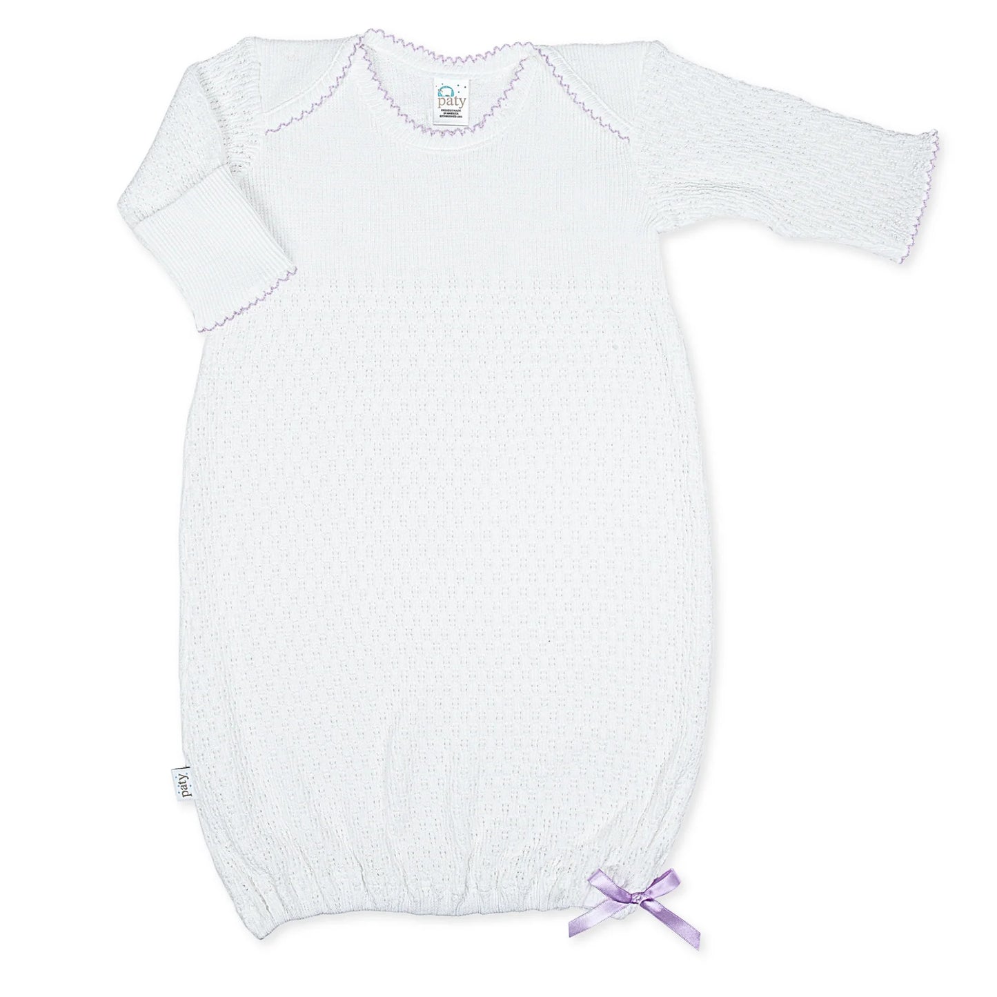 White with Lavender Trim Overlap Shoulder Gown - Doodlebug's Children's Boutique
