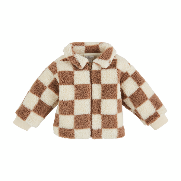 Tan Check Sherpa Jacket - Doodlebug's Children's Boutique